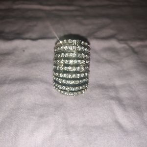9 Row Rhinestone Silver Tone Ring